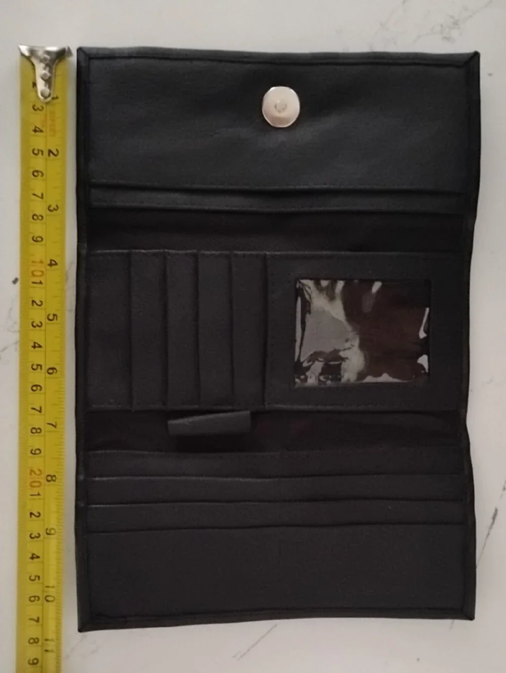 Black Leather Wallet with Colorful Cross-Stitch Panel